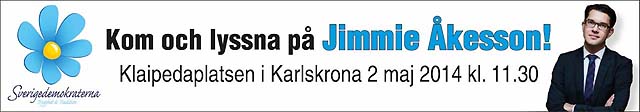 Jimmie Åkesson talar på Klaipedaplatsen i Karlskrona fredagen den 2 maj klockan 11.30!