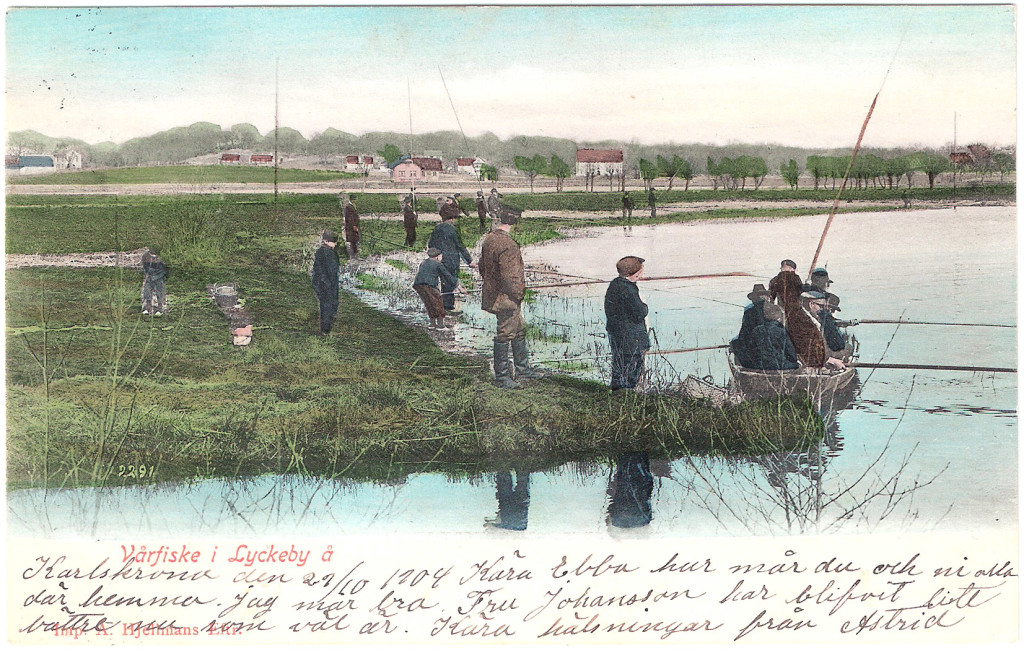 Vårfiske i Lyckebyån år 1900